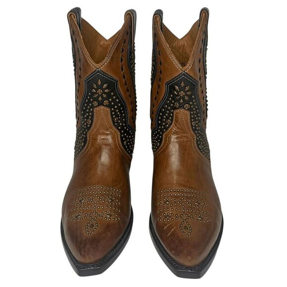 Frye Tulsa Stud Short Boot Size 7 Brown Black Studded Western Cowboy Ankle Boot - Picture 2 of 11